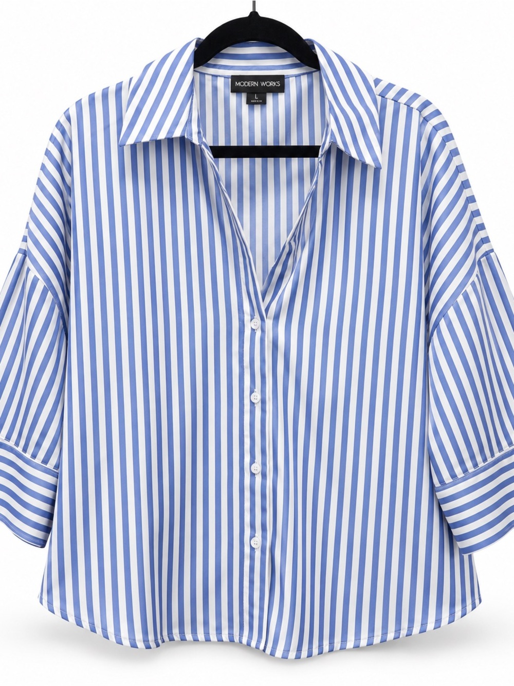 Modern Works Blue & White Striped Button-Down Blouse